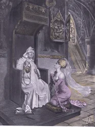 La dame et le frère, illustration du Décaméron de Boccace publié par la Société Navarre années 1930 (litho)