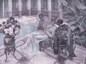 Titus et Gisippus, illustration du Décaméron de Boccace publié par la Société Navarre années 1930 (litho)