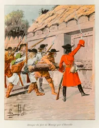 Bombled Louis (1862 - 1927) ; Attaque du Fort Monsipi par Pierre LeMoyne d