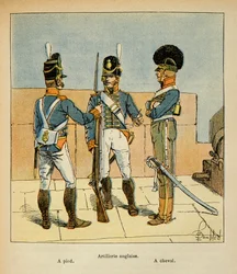 Illustration par Louis Bombled (1862-1927) du livre « Le Mémorial de Sainte-Hélène » du comte Emmanuel de Las Cases (1766-1842) : Artillerie anglaise : À pied ; À cheval