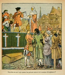 Illustration de Louis Bombled (1862-1927) du livre « Le Mémorial de Sainte-Hélène » du comte Emmanuel de Las Cases (1766-1842) : Exécution publique en Angleterre au XVIIIe siècle