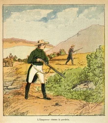 Illustration de Bombled Louis (1862-1927) du livre « Le Mémorial de Sainte-Hélène » par le comte Emmanuel de Las Cases (1766-1842) : Napoléon chassant avec Las Cases à Sainte-Hélène en août 1816, Collection privée