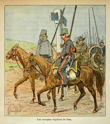 Illustration par Louis Bombled (1862-1927) du livre Le Mémorial de Sainte-Hélène par le comte Emmanuel de Las Cases (1766-1842) : Les Cosaques du Don, Collection privée
