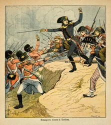 Illustration de Louis Bombled (1862-1927) du livre « Le Mémorial de Sainte-Hélène » par le comte Emmanuel de Las Cases (1766-1842) : Bonaparte blessé au siège de Toulon