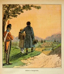 Illustration du livre « Le Mémorial de Sainte-Hélène » par le comte Emmanuel de Las Cases : Adieux de Las Cases et de son fils à Longwood