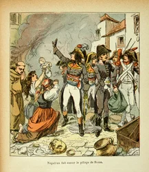 Illustration par Louis Bombled (1862-1927) tirée du livre « Le Mémorial de Sainte-Hélène » par le comte Emmanuel de Las Cases (1766-1842) : Bonaparte cesse le pillage de Rome, Collection privée