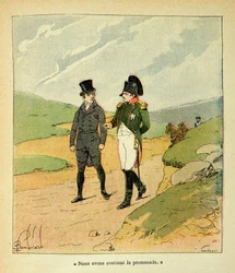 Illustration par Louis Bombled (1862-1927) du livre Le Mémorial de Sainte-Hélène par le comte Emmanuel de Las Cases (1766-1842) : Las Cases et Napoléon à Sainte-Hélène, Collection privée