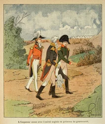 Illustration de Louis Bombled (1862-1927) du livre « Le Mémorial de Sainte-Hélène » du comte Emmanuel de Las Cases (1766-1842) : Conversation entre Napoléon, le gouverneur Hudson Lowe et l