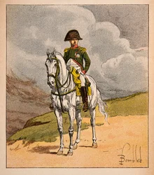 Illustration de Louis Bombled (1862-1927) du livre « Le Mémorial de Sainte-Hélène » par le comte Emmanuel de Las Cases (1766-1842) : Portrait équestre de l