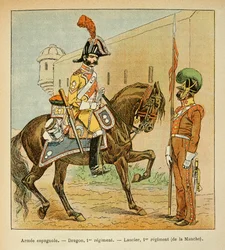 Illustration de Louis Bombled (Le Mémorial de Sainte-Hélène) : Armée espagnole : Dragon du 1er régiment et Lancier du 1er régiment du Canal