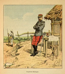 La Guerre à Madagascar - Histoire anecdotique des expéditions françaises de 1885-1895 par Henri Galli dit Galllichet, illustrée par Louis Bombled : Portrait du Général Metzinger à Madagascar en 1895