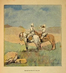 La guerre à Madagascar - Histoire anecdotique des expéditions françaises de 1885-1895 par Henri Galli dit Gallichet (1854-1922), illustrée par Louis Bombled (1862-1927) : Militaires en reconnaissance à la frontière de l