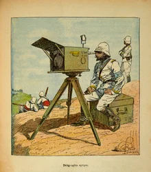 La guerre à Madagascar - Histoire anecdotique des expéditions françaises de 1885-1895 par Henri Galli dit Gallichet (1854-1922), illustrée par Louis Bombled (1862-1927) : Télégraphie optique en 1895