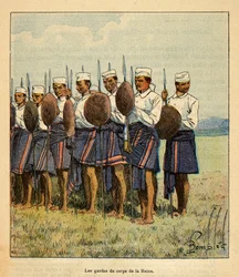 La Guerre à Madagascar - Histoire anecdotique des expéditions françaises de 1885-1895 par Henri Galli dit Gallichet (1854-1922), illustrée par Louis Bombled (1862-1927) : Gardes de la reine Ranavalona, Collection privée