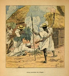La Guerre à Madagascar : Les Hovas brûlant des villages