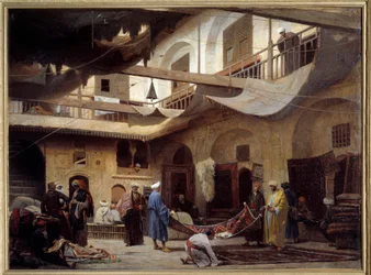 Le bazar de tapis dans le Khan-Khabil au Caire en 1866