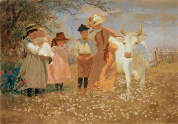 Groupe familial avec vache, vers 1888