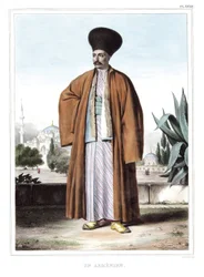 Un Arménien. dans « Voyage à Athènes et Constantinople, ou collection de portraits, vues et costumes grecs et ottomans, peints sur les lieux de nature, lithographiés et coloriés par Louis Dupré (1789-1837), élève de David.1825.