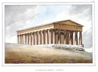 Le temple de Thésée à Athènes. dans « Voyage à Athènes et Constantinople, ou collection de portraits, vues et costumes grecs et ottomans, peints sur les lieux de nature, lithographiés et coloriés par Louis Dupré (1789-1837), élève de David.1825.