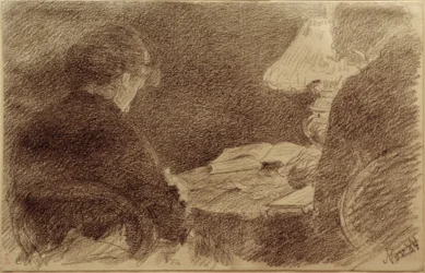 Mary et Emma Eysen sous une lampe de table