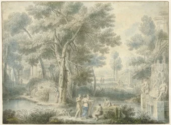 Paysage arcadien, avec une fontaine à droite