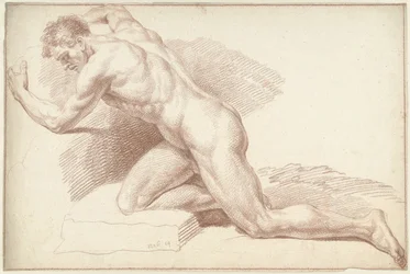 Nu masculin, agenouillé, vers la gauche