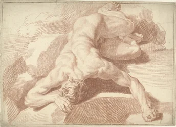 Nu masculin, couché sur le ventre, représenté en raccourci