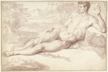 Nu masculin, couché sur le côté, vers la droite
