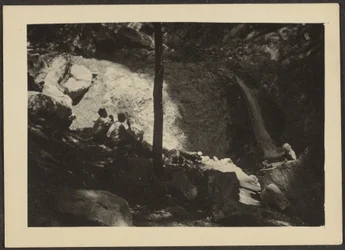 [Figures dans un paysage forestier ombragé]