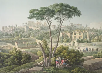 Vue du mont Palatin à Rome, avec les ruines du palais des Césars à l