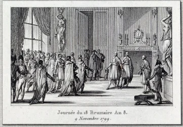 Consulat: "Napoléon Bonaparte (1769-1821) à la réunion de Saint Cloud le 18 brumaire (9/11/1799)" Le Coup d