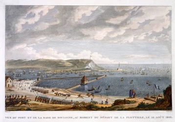 Vue du port et de la rade de Boulogne au départ de la flottille, 16 août 1803