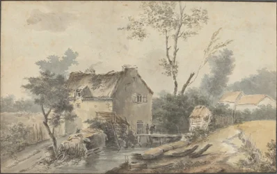 Moulin avec pont et figures
