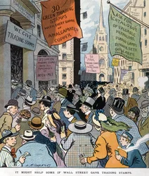 Cela pourrait aider certains si Wall Street donnait des timbres de négociation par Louis Glackens 1866-1933, artiste. Publié en 1907.
