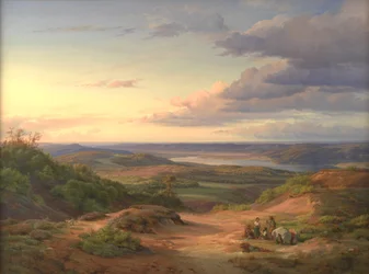Paysage près de Himmelbjerget, Jutland. Au premier plan, une famille gitane