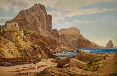 Marina Piccola, Capri c.1844 (huile sur papier montée sur panneau)