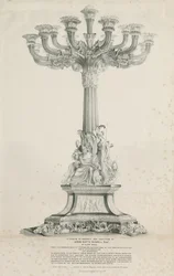 Ilam Hall - Candélabre (lithographie, 1832)
