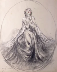 Dame assise en pose théâtrale