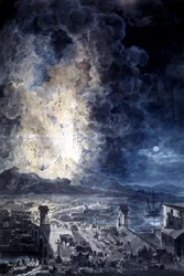 Éruption du Vésuve à Naples, aquarelle