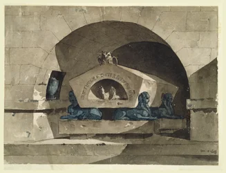 Sépulcre de style égyptien avec sphinx et chouette