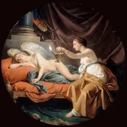 Psyché surprenant Cupidon endormi