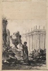 Fantaisie architecturale avec vase, Herm et colonnade