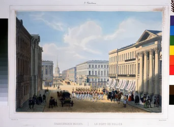 Le pont de la police à Saint Petersbourg, vu de la perspective Nevsky depuis le palais Stroganov