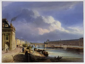 Pont du Carrousel et de la grande galerie du Louvre - dans « Paris en 1837 » par Arnout