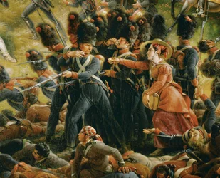 Un soldat du camp sert des boissons aux soldats pendant la bataille de Chiclana (huile sur toile)