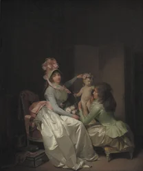 Le couronnement de guirlandes de la statuette de Cupidon