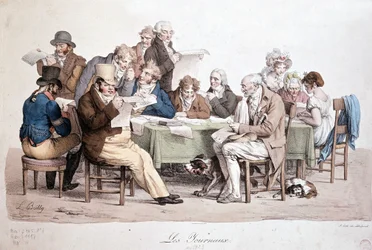 Hommes lisant des journaux - gravure de Louis Boilly intitulée « Les journaux »