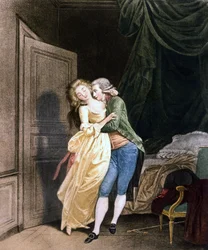 Résistance douce. Un homme fait des avances à une jeune femme très élégante. Gravure par Boilly