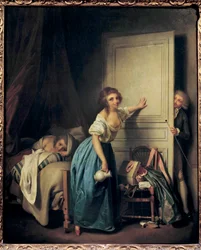 Le curieux - Un voyeur curieux espionne deux petites filles. Peinture de Louis Léopold Boilly (1761-1845). XVIIIe siècle. Paris. Musée Cognacq-Jay.