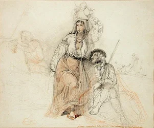 Femme apportant des provisions aux Bohémiens et Brigands
